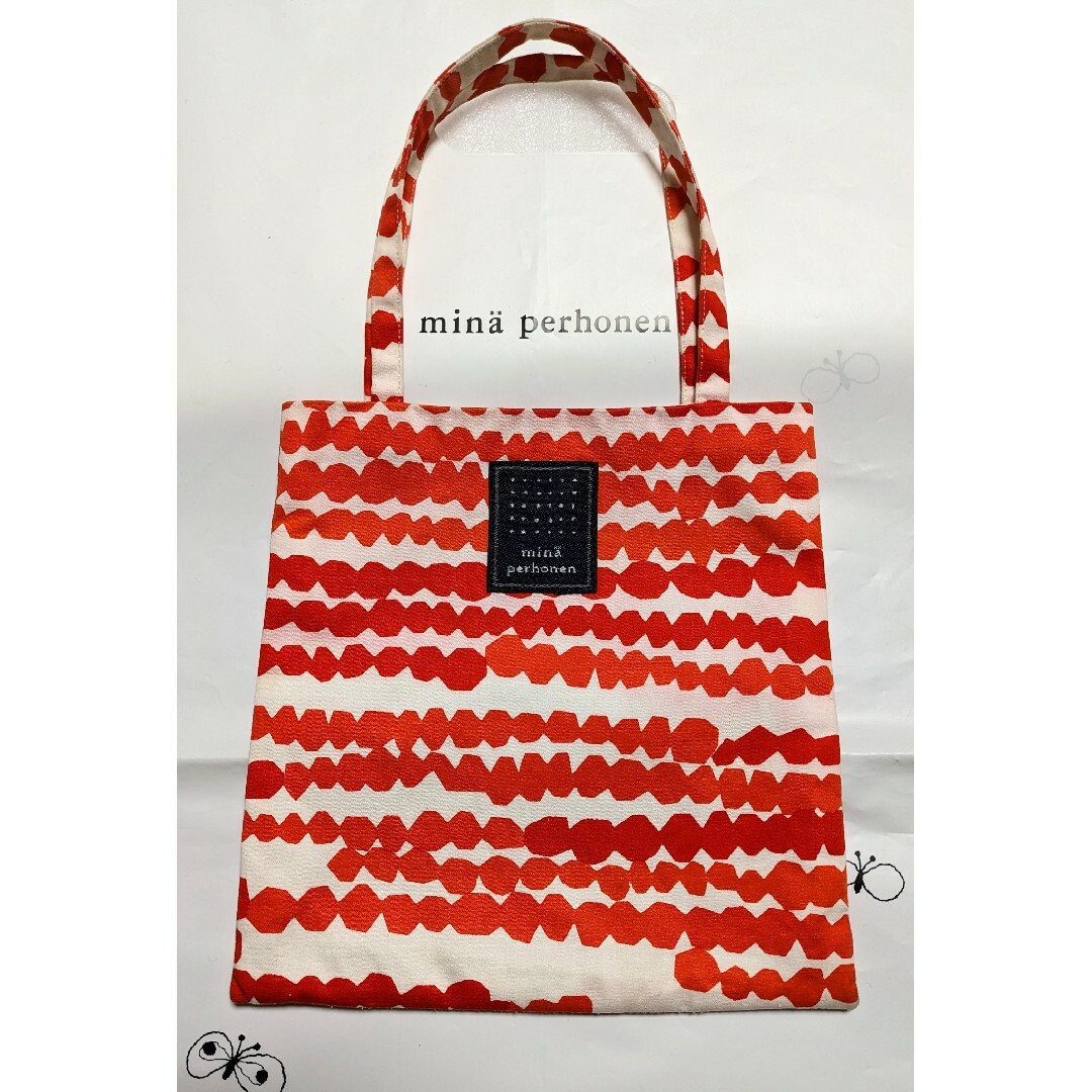mina perhonen(ミナペルホネン)のミナペルホネン【sea garden】ミニバッグ ( ホワイト × オレンジ ) レディースのバッグ(トートバッグ)の商品写真