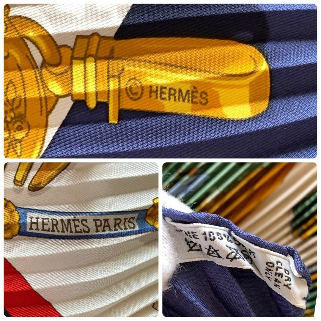 Hermes(エルメス)のHERMES エルメス プリーツスカーフ ネイビー ホワイト エルメスの思い出 レディースのファッション小物(バンダナ/スカーフ)の商品写真