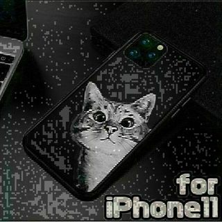 ★iPhone11　猫 ケース　ネコ　マット ブラック★(iPhoneケース)