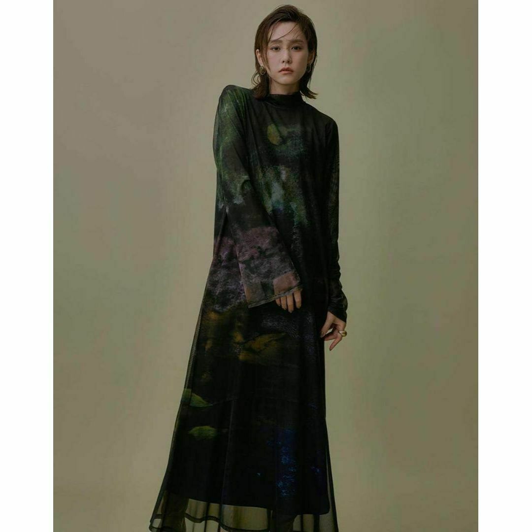 Ameri VINTAGE(アメリヴィンテージ)のAMERI NUANCE ART LAYERED SHEER DRESS223 レディースのワンピース(ロングワンピース/マキシワンピース)の商品写真