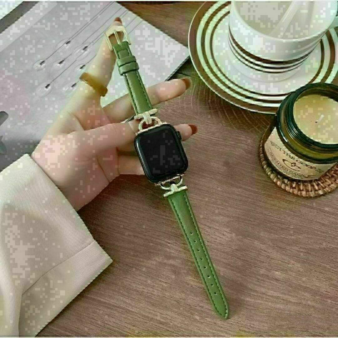 Apple Watch　38/40/41mm　レザーバンド　くすみ　緑　新品 レディースのファッション小物(腕時計)の商品写真