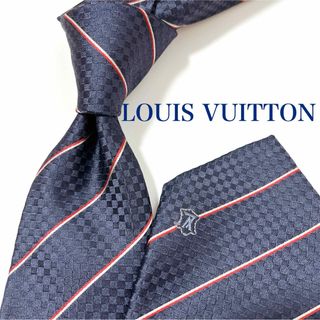 ルイヴィトン(LOUIS VUITTON)の美品 ルイヴィトン ネクタイ ハイブランド ダミエ柄 ストライプ柄 光沢 希少(ネクタイ)