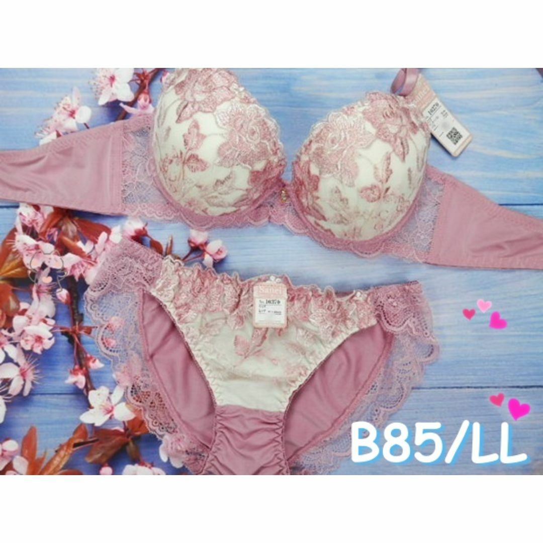425★B85 LL★ブラショーツセット ハーフレース ローズ刺繍 ピンク レディースの下着/アンダーウェア(ブラ&ショーツセット)の商品写真