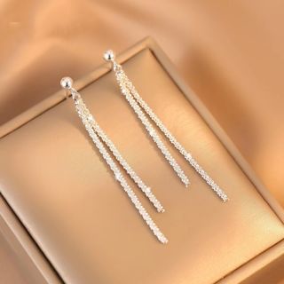 シンプル♡　シルバー　ロング　ピアス　ワンポイント　レディース　上品(ピアス)