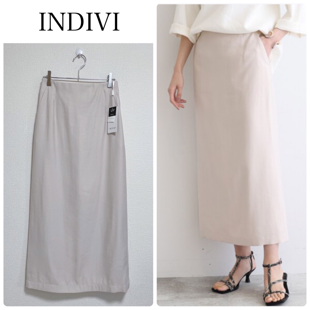 INDIVI(インディヴィ)の【新品タグ付】INDIVIエアリーIラインスカート　ライトベージュ　サイズ38 レディースのスカート(ロングスカート)の商品写真