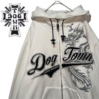 DOG TOWN - 90s DOGTOWNドッグタウン 黒龍 大判 刺繍 ジップアップパーカー XL