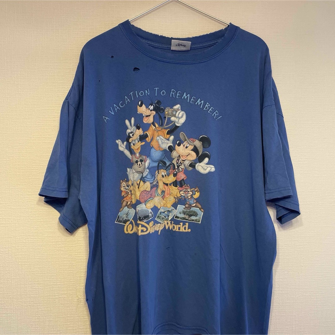 Disney(ディズニー)の《メキシコ製》ディズニー 青　半袖Tシャツ  XLデカロゴ ブルー ss473 メンズのトップス(シャツ)の商品写真
