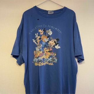 ディズニー(Disney)の《メキシコ製》ディズニー 青　半袖Tシャツ  XLデカロゴ ブルー ss473(シャツ)