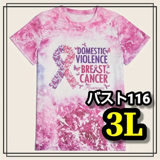 大きいサイズ レディース 半袖 Tシャツ ピンク バタフライ リボン 3L 柄(Tシャツ(半袖/袖なし))