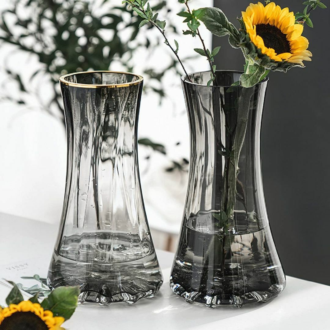 【色:グレー-23cm】フラワーベースガラス 花瓶 北欧 25cm花器 ガラスの その他のその他(その他)の商品写真