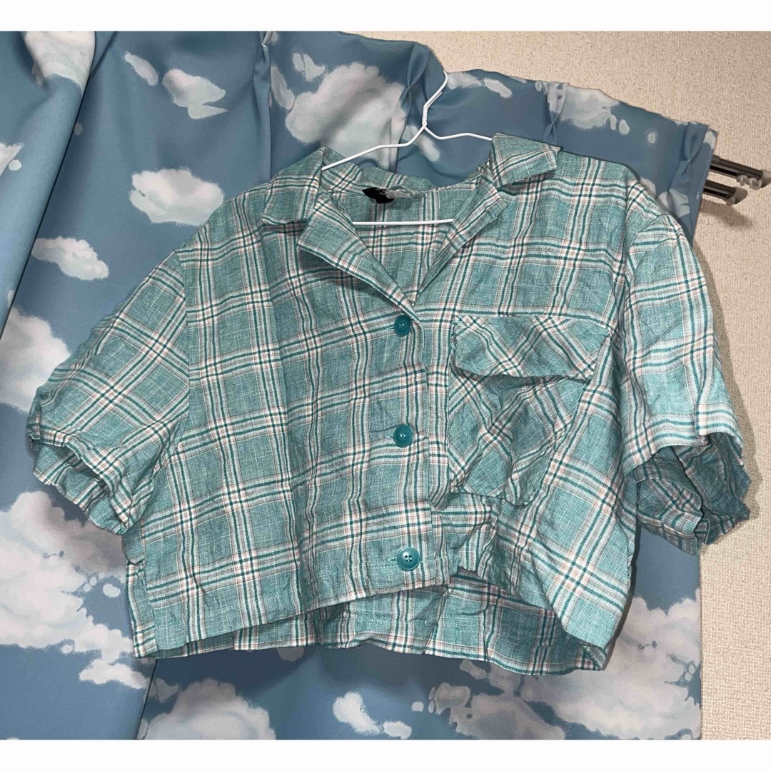 H&M(エイチアンドエム)のH&M シャツ スカート セットアップ 青緑チェック柄  レディースのワンピース(ひざ丈ワンピース)の商品写真