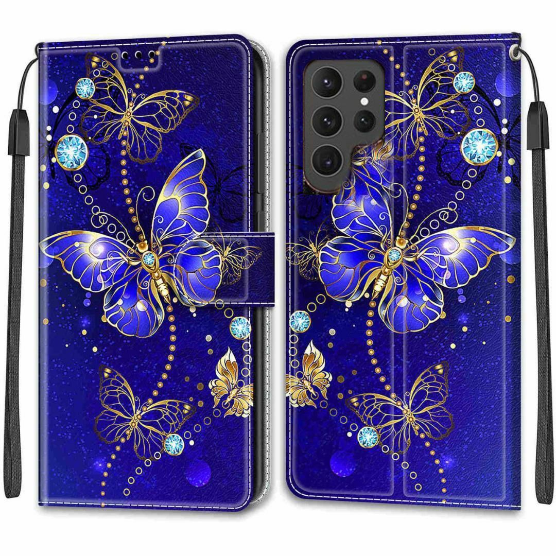 Galaxy S24 ultra　手帳型ケース　可愛い個性　薄型　蝶々　ブルー スマホ/家電/カメラのスマホアクセサリー(Androidケース)の商品写真