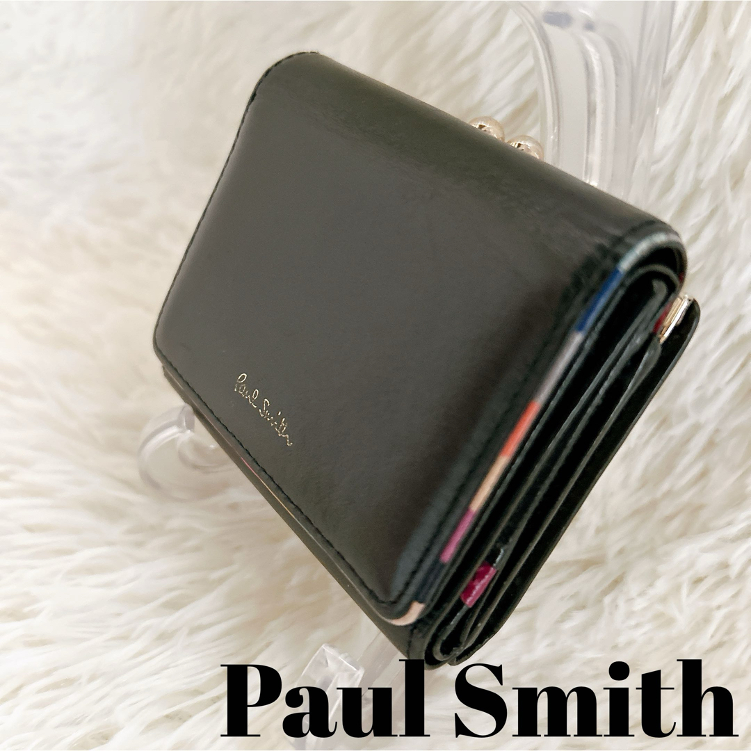 Paul Smith(ポールスミス)のポールスミス 三つ折り財布 がま口 スワールトリム ストライプ ブラック レディースのファッション小物(財布)の商品写真