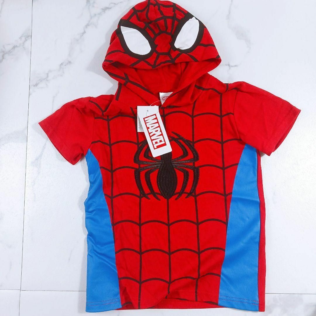 新品 スパイダーマン なりきり Tシャツ パーカー 半袖 120 男の子 キッズ/ベビー/マタニティのキッズ服男の子用(90cm~)(Tシャツ/カットソー)の商品写真