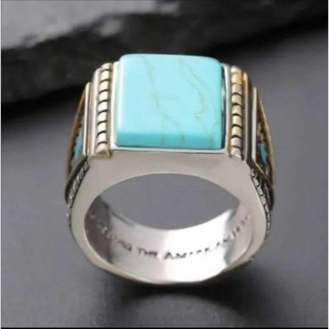 【R007】リング メンズ アクセサリー トルコ石 ブルー 青色 指輪 20号 メンズのアクセサリー(リング(指輪))の商品写真
