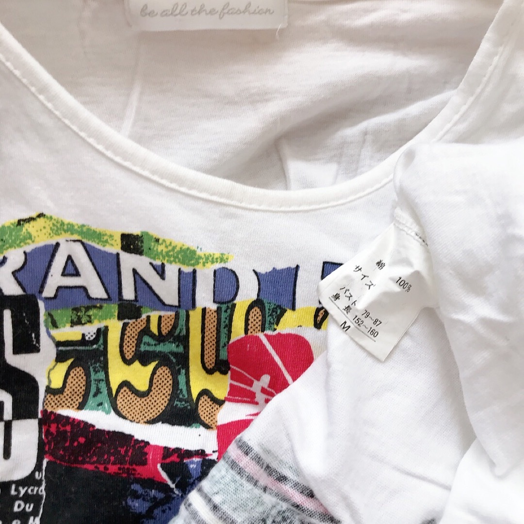 プリント Tシャツ マルチカラー 白　半袖　綿100% M レディースのトップス(Tシャツ(半袖/袖なし))の商品写真
