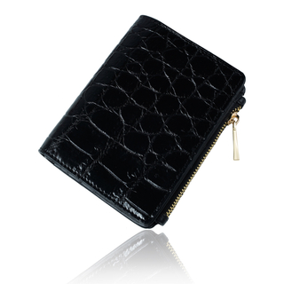 【高級品】クロコダイル 二つ折り クロコダイル 財布 ウォレット ブラック(折り財布)