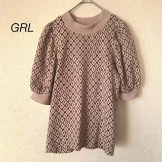 グレイル(GRL)の【美品】GRLグレイルニット総柄レトロ柄半袖バルーンスリーブ春初夏 L(ニット/セーター)