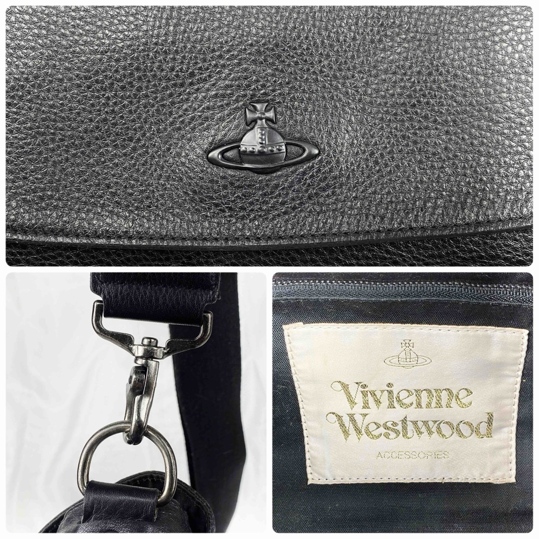 Vivienne Westwood(ヴィヴィアンウエストウッド)のヴィヴィアンウエストウッド　ショルダーバッグ　オーブ金具　レザー　黒　フラップ レディースのバッグ(ショルダーバッグ)の商品写真