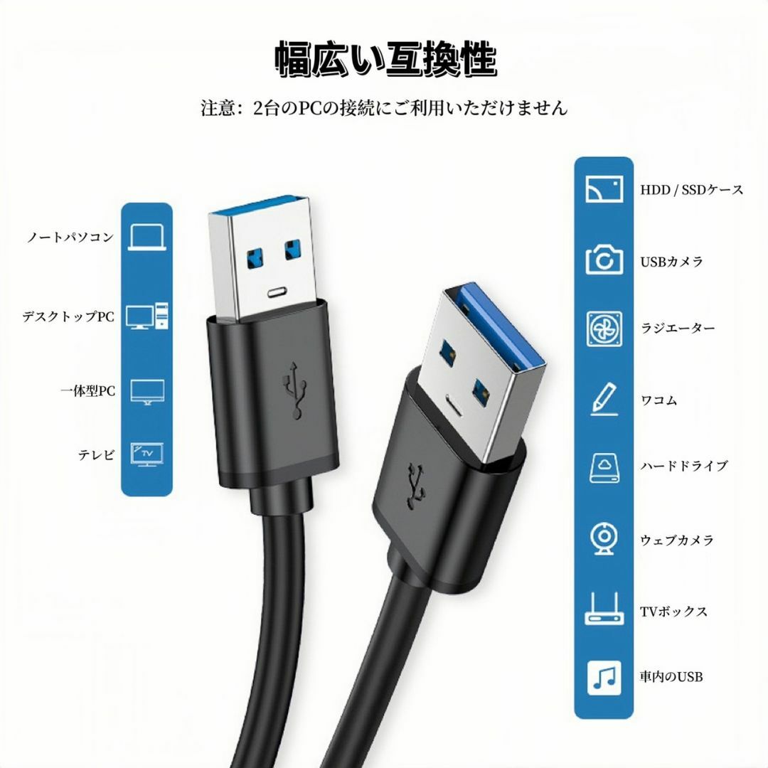 USB オス オス ケーブル USB-A USB-A ケーブル 充電 1m スマホ/家電/カメラのスマホアクセサリー(その他)の商品写真