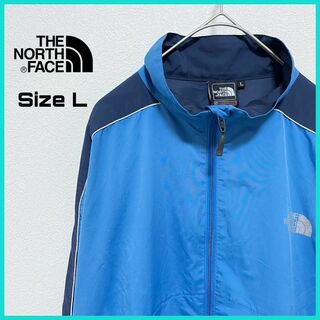 ザノースフェイス(THE NORTH FACE)のザノースフェイス フィールドジャケット 古着 L ロゴ 無地 青a09(ナイロンジャケット)