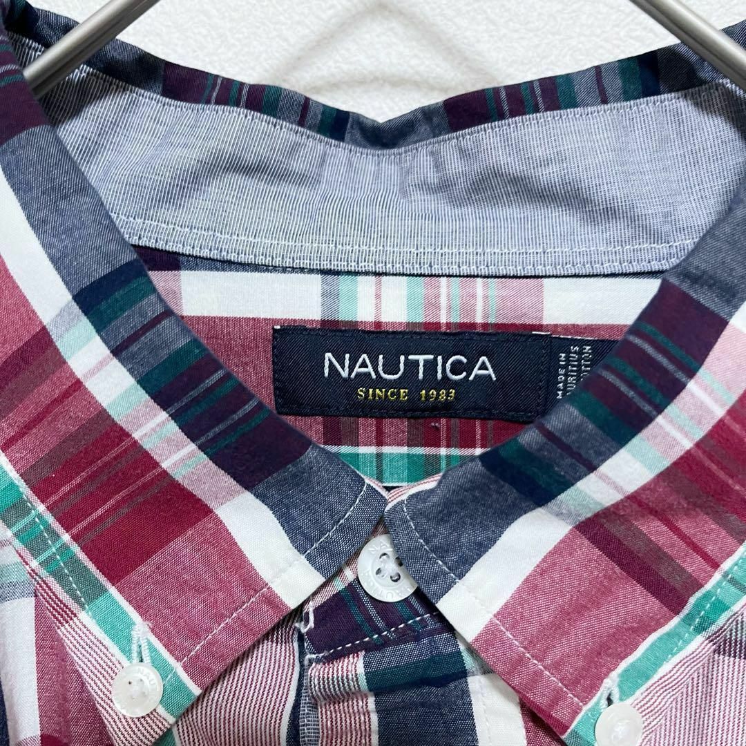NAUTICA(ノーティカ)のノーティカ BDシャツ インポート古着 L 刺繍ロゴ チェック 赤a13 メンズのトップス(シャツ)の商品写真