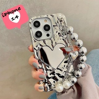 【大人気❣️】iPhoneケース 韓国 シルバー 14 可愛い ハート(iPhoneケース)