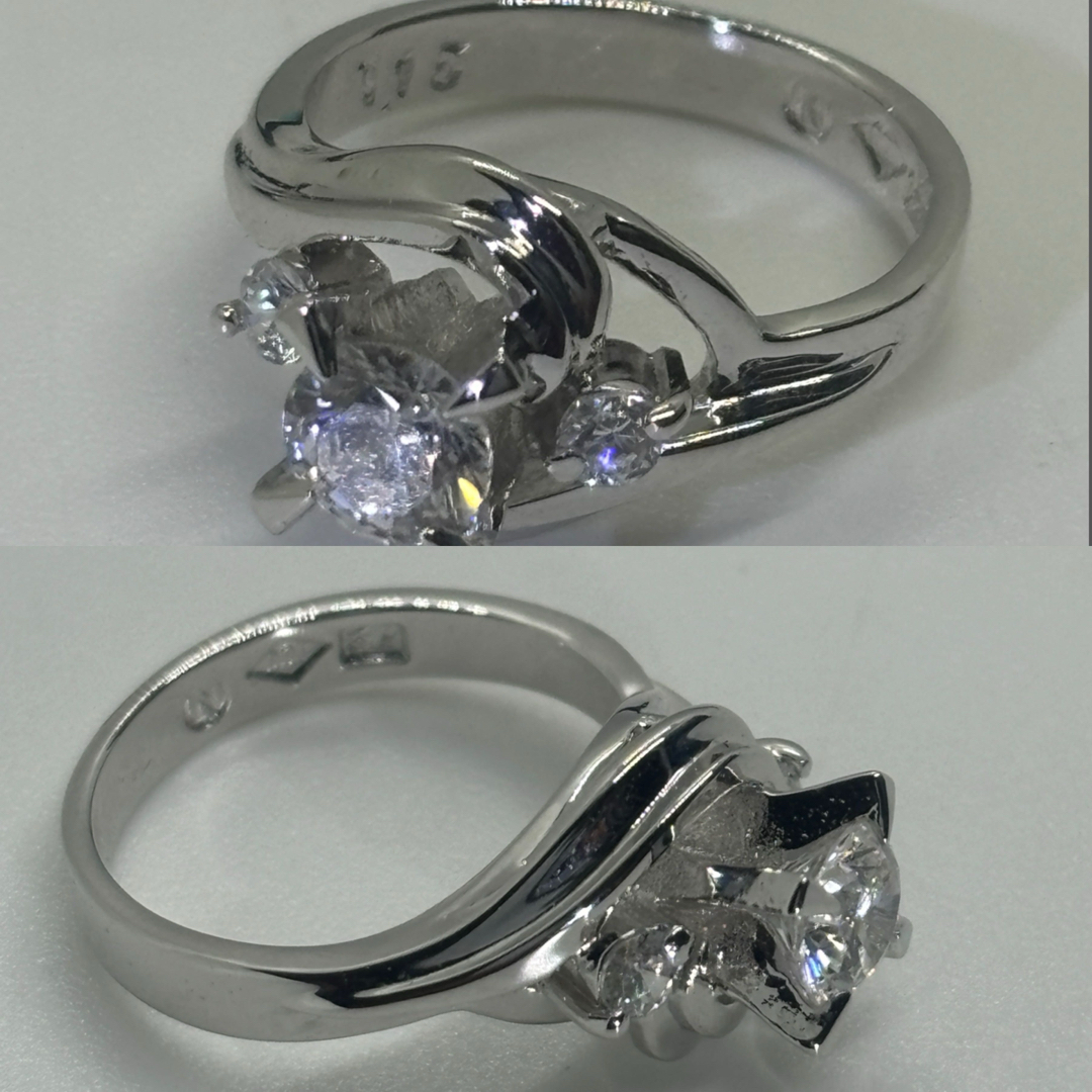 美品/3石天然サファイア リング1.15ct/立て爪デザイン/PT100製. レディースのアクセサリー(リング(指輪))の商品写真