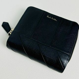 ポールスミス(Paul Smith)の【美品】ポールスミス 財布 アングルストライプ ラウンドファスナー レザー 黒(折り財布)