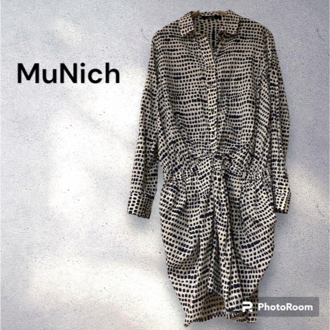 MUNICH(ミューニック)のミューニック　MuNich スクエアドット　コクーンワンピース　日本製　Mサイズ レディースのワンピース(ひざ丈ワンピース)の商品写真