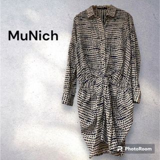 ミューニック(MUNICH)のミューニック　MuNich スクエアドット　コクーンワンピース　日本製　Mサイズ(ひざ丈ワンピース)