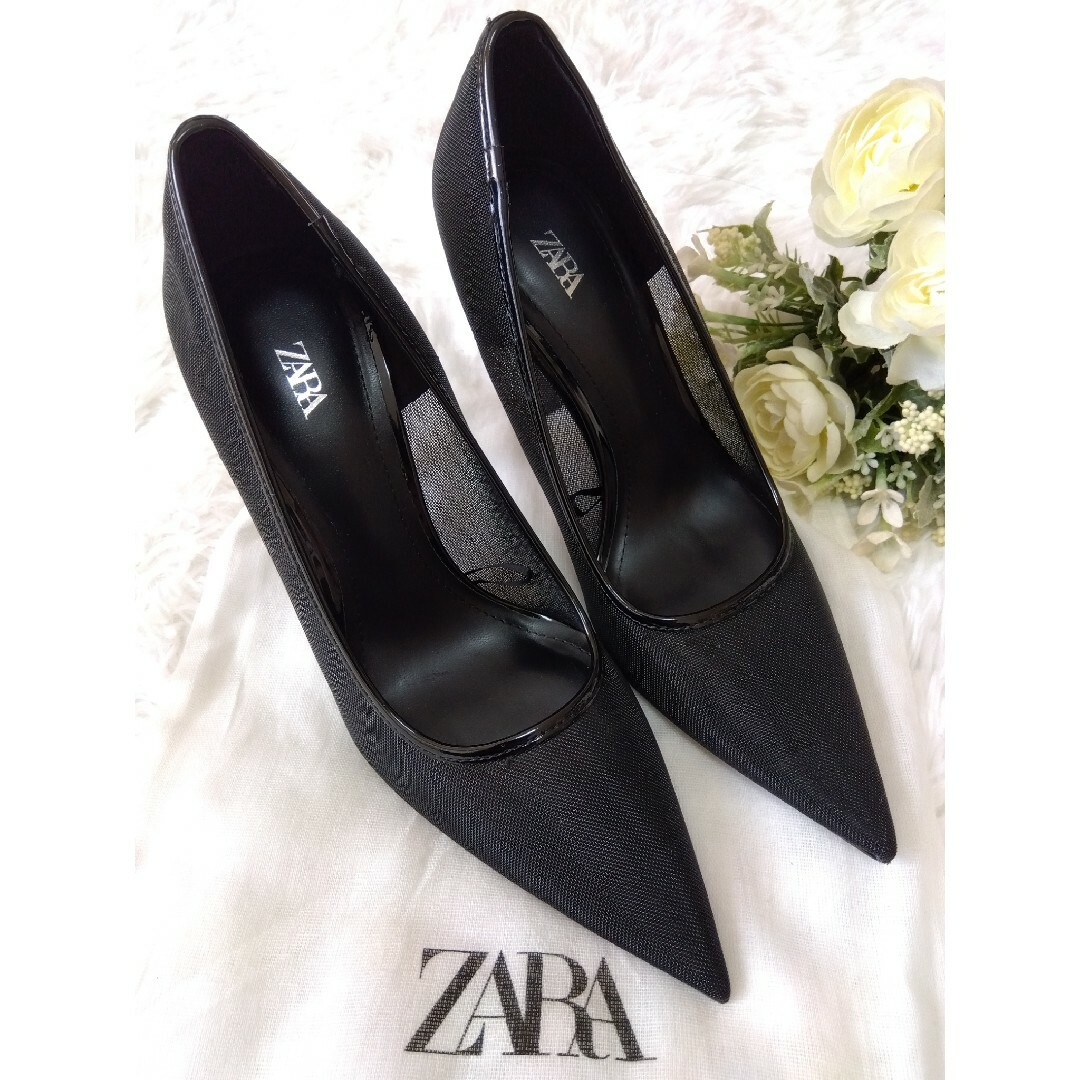 ZARA(ザラ)の布袋付き ZARA ザラ メッシュ ブラック パンプス 35 黒 22 22.5 レディースの靴/シューズ(ハイヒール/パンプス)の商品写真