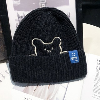 【人気商品】レディース　帽子　ブラック　クマ　ニット帽　残りわずか(ニット帽/ビーニー)