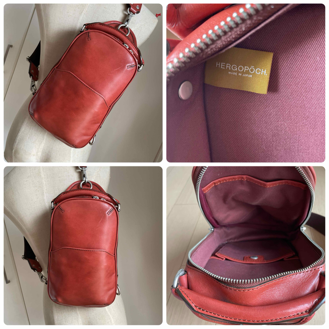 HERGOPOCH(エルゴポック)のエルゴポックHERGOPOCHボディバッグワキシングレザー06シリーズ中古　赤茶 メンズのバッグ(ボディーバッグ)の商品写真