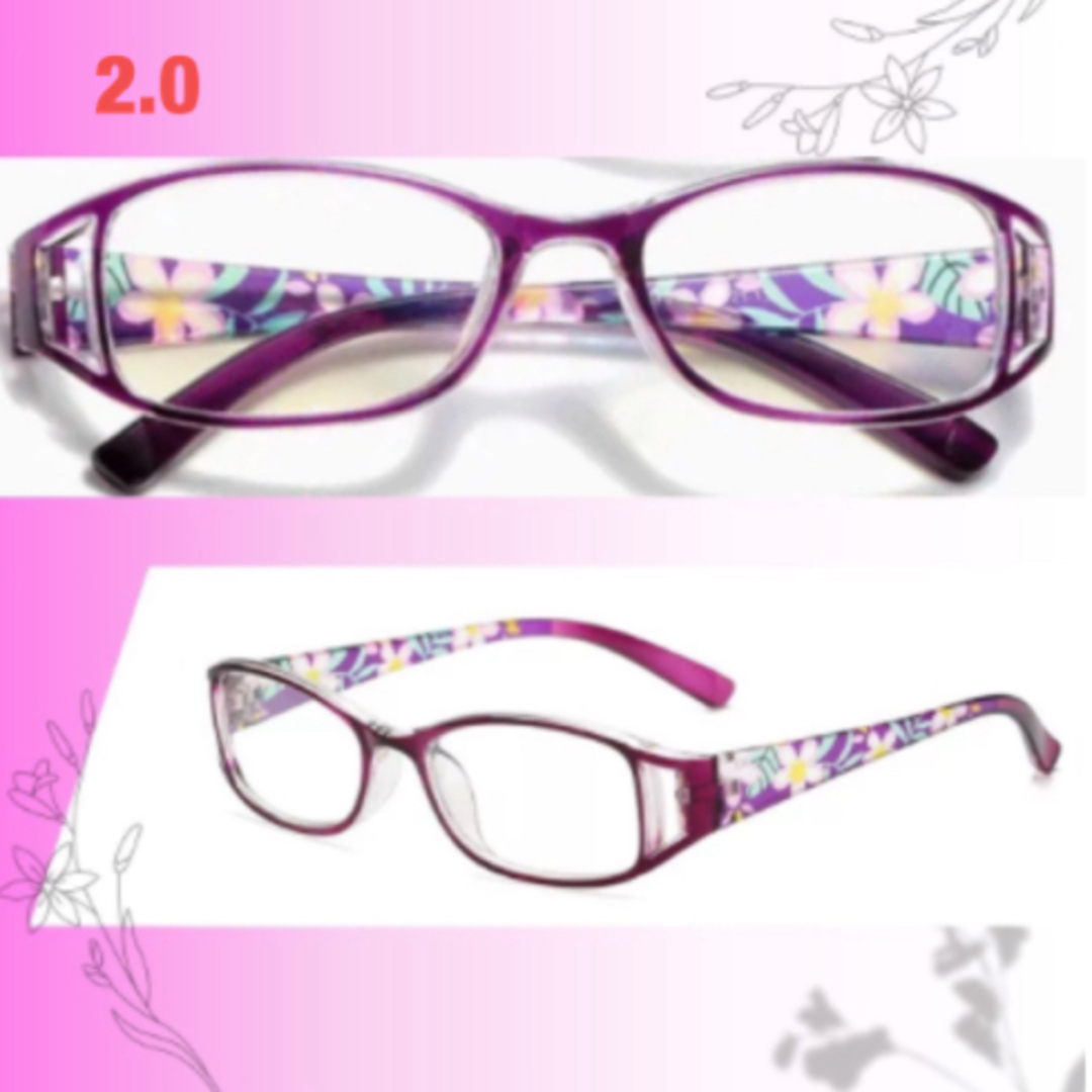 老眼鏡 花柄 シニアグラス おしゃれ＆ブルーライトカット ＋2.0 パープル その他のその他(その他)の商品写真