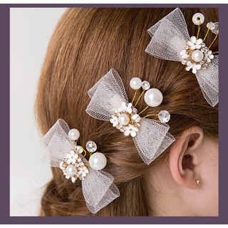 リボン3つセット☆　花輪　髪飾り　ドレス　ヘアアクセサリー　可愛い　ヘアクリップ(バレッタ/ヘアクリップ)