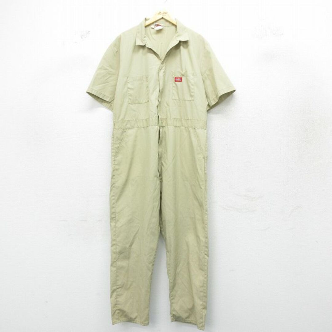 Dickies(ディッキーズ)のW45★古着 ディッキーズ Dickies 半袖 ワーク ツナギ メンズ 90年代 90s 大きいサイズ タロン ベージュ カーキ 24may14 中古 オールインワン ボトムス その他のその他(その他)の商品写真