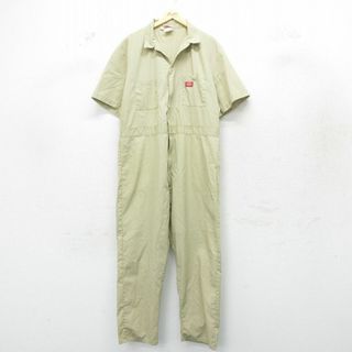 ディッキーズ(Dickies)のW45★古着 ディッキーズ Dickies 半袖 ワーク ツナギ メンズ 90年代 90s 大きいサイズ タロン ベージュ カーキ 24may14 中古 オールインワン ボトムス(その他)