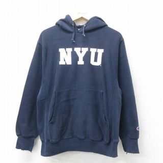 チャンピオン(Champion)のL★古着 長袖 チャンピオン Champion リバースウィーブ パーカー メンズ 00年代 00s NYU 紺 ネイビー 24may14 中古 スウェット スエット トレーナー トップス(パーカー)