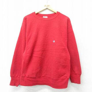 チャンピオン(Champion)のL★古着 長袖 チャンピオン Champion リバースウィーブ メンズ 80年代 80s ワンポイントロゴ クルーネック USA製 赤 レッド 【spe】 24may14 中古 スウェット スエット トレーナー トップス(パーカー)