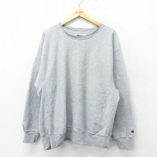 チャンピオン(Champion)のXL★古着 長袖 チャンピオン Champion リバースウィーブ メンズ 00年代 00s 無地 クルーネック グレー 霜降り 24may14 中古 スウェット スエット トレーナー トップス(パーカー)