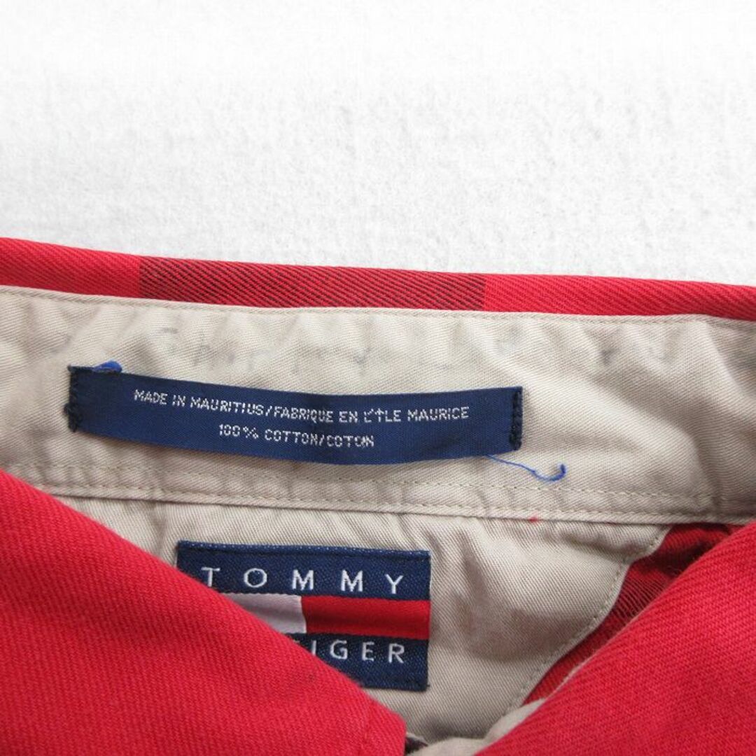 TOMMY HILFIGER(トミーヒルフィガー)のXL★古着 トミーヒルフィガー TOMMY HILFIGER 長袖 ブランド シャツ メンズ 90年代 90s ワンポイントロゴ コットン ボタンダウン 赤他 レッド チェック 24may14 中古 トップス メンズのトップス(シャツ)の商品写真