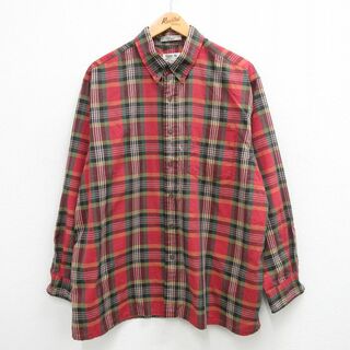 アロー(ARROW)のXL★古着 アロー 長袖 シャツ メンズ 90年代 90s 大きいサイズ ボタンダウン 赤他 レッド チェック 24may14 中古 トップス(シャツ)