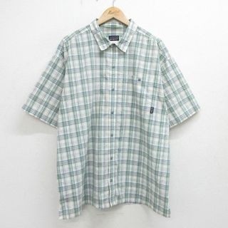 パタゴニア(patagonia)のXL★古着 パタゴニア patagonia 半袖 シャツ メンズ 00年代 00s シアサッカー 大きいサイズ ロング丈 緑系他 グリーン チェック 24may14 中古 トップス(シャツ)