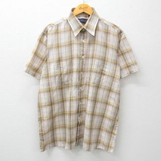 XL★古着 バンヒューセン 半袖 シャツ メンズ 90年代 90s ベージュ他 カーキ チェック 24may14 中古 トップス(シャツ)