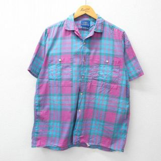 PENDLETON - L★古着 ペンドルトン PENDLETON 半袖 シャツ メンズ 90年代 90s 開襟 オープンカラー USA製 紫他 パープル チェック 24may14 中古 トップス