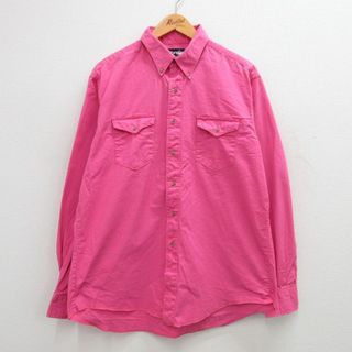 XL★古着 ラングラー Wrangler 長袖 ウエスタン シャツ メンズ 90年代 90s コットン ボタンダウン USA製 ピンク 24may14 中古 トップス