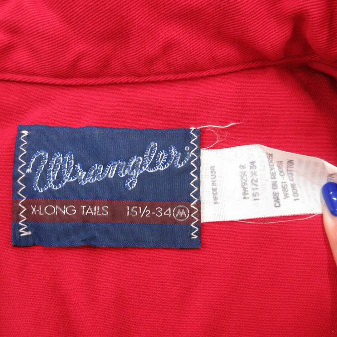 Wrangler(ラングラー)のM★古着 ラングラー Wrangler 長袖 ウエスタン シャツ メンズ 90年代 90s USA製 コットン 赤 レッド 24may14 中古 トップス メンズのトップス(シャツ)の商品写真