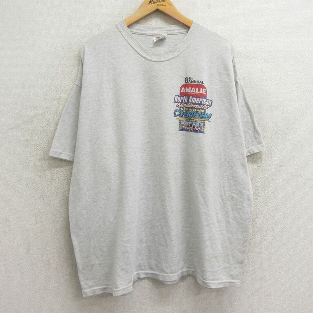 Hanes(ヘインズ)のXL★古着 ヘインズ Hanes 半袖 ビンテージ Tシャツ メンズ 00年代 00s レーシングカー ノースアメリカン 大きいサイズ クルーネック 薄グレー 霜降り 24may14 中古 メンズのトップス(Tシャツ/カットソー(半袖/袖なし))の商品写真