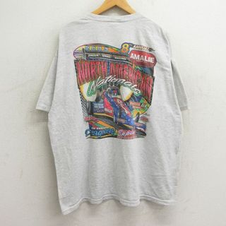 ヘインズ(Hanes)のXL★古着 ヘインズ Hanes 半袖 ビンテージ Tシャツ メンズ 00年代 00s レーシングカー ノースアメリカン 大きいサイズ クルーネック 薄グレー 霜降り 24may14 中古(Tシャツ/カットソー(半袖/袖なし))